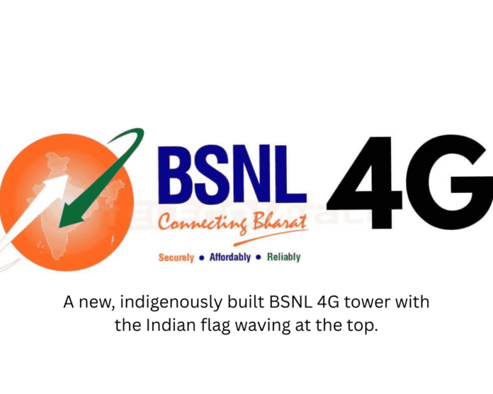 A new, indigenously built BSNL 4G tower with the Indian flag waving at the top. (1) Prime Minister Narendra Modi speaking at the launch of BSNL's indigenous 4G network.